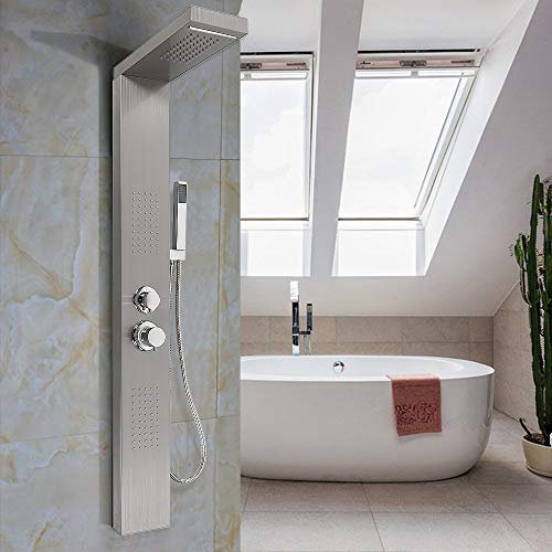 YJIIJY Duschpaneel aus Edelstahl, multifunktional, Duschsäule, Duschpaneel, Wandmontage, mit Massagedüsen, Handbrause, Wasserfall und Regendusche