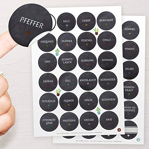 44x Gewürzetiketten/Gewürzaufkleber TAFEL, KREIDE (schwarz, 4cm, 40mm) Runde Etiketten selbstklebende, leicht abziehbar & abwischbare Sticker für Gläser und Dosen +4 Blanco-Aufkleber zum beschriften