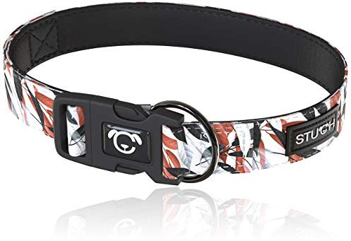 STUCH ® Hundehalsband - verstellbares und gepolstertes Nylon Hunde Halsband - Für kleine, mittlere und große Hunde (L (47-72cm), Bunt (Blätter))