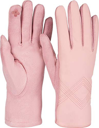 styleBREAKER Damen Touchscreen Handschuhe mit Zick-Zack Stepp und Fleece Futter, warme Fingerhandschuhe, Winter 09010033, Farbe:Rose