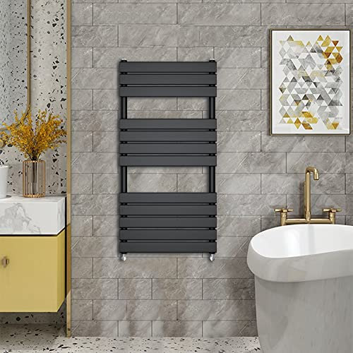 Warmehaus Minimalistischer beheizter Handtuchhalter, Badheizkörper, flach, schwarz, 1200 x 450 mm, moderne Zentralheizung, platzsparende Heizkörper, perfekt für Badezimmer