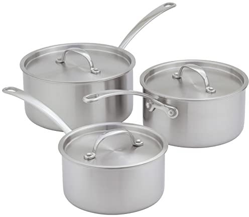 Stellar Eclipse 3-Piece Set of Saucepans, 1.5QT, 3QT and 4QT Saucepans with Weighted Stainless Steel Lids, Triple-Ply Construction, Induction Ready