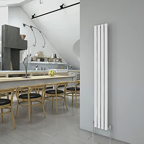 White Vertical Radiator 1600x236mm Oval Single Panel Column Designer Radiator Central Heating