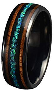 Gualiy 8MM Wolfram Herren Damenringe Abalone and Holz eingelegt Versprechen Verlobungsringe Für ihn Bandring Fingerring für Valentinstag Weihnachten Geburtstag Schwarz Größe 57 (18.1)