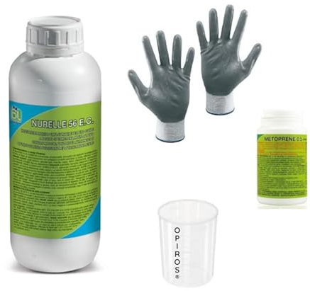 Opiros Promo Box Nurelle 56 EC lt.1 Insetticida Liquido Anti Zanzare Mosche Insetti Volanti + Metoprene 0,5 Da 10 Compresse Effervescenti Anti Zanzare + Misurino Ml.100 In Omaggio