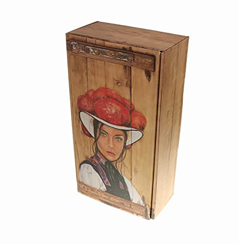 Präsentkarton HEIMAT - toller Karton in Holzoptik mit Bollenhut Motiv - für 2 Weinflaschen - Weinkoffer Weinkarton Box Truhe Verpackung Geschenk (25)