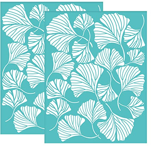 OLYCRAFT 2 Stück Selbstklebende Siebdruckschablone Ginkgo Blätter Muster Mesh Transfer Siebdruck Wiederverwendbare Schablone Zum Malen auf Holz T-Shirt Stofftaschen – 280 x 220mm