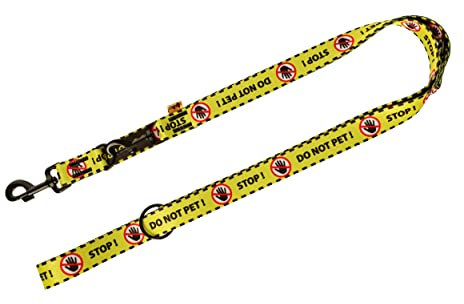 Dingo Waldemar Rutkowski Material Leash– Handmade, Adjustable, Recycled Material, Black/Yellow with “DO NOT PET” Warning Text for Safer Dog Walks, 220 x 2 cm (15363)