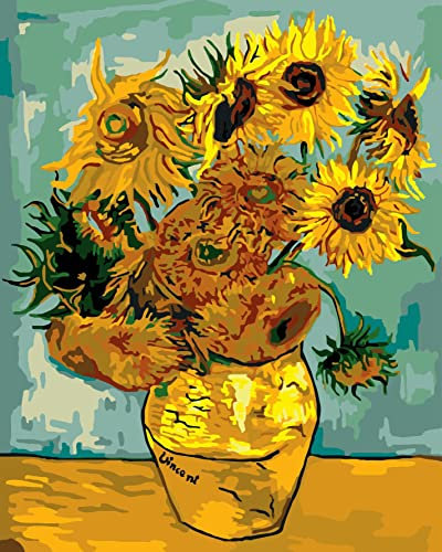 PNDGMCSY DIY Pintar por números Cuadro Art Deco de Girasol de Van Gogh Pintura por números con Pincel y Pintura acrílica Pintura al óleo Kits de Lienzo Pintura para Adultos Adecuado 40x50cm