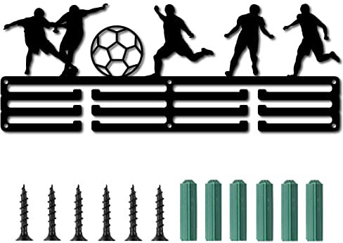 CREATCABIN Fußball-Medaillenhalter Sport Medaillen-Ausstellungsständer Wandhalterung Aufhänger Dekoration Schwarz Robuster Medaillenhalter Für Läufer Abzeichenaufbewahrung Aufhängen Über 60 Medaillen