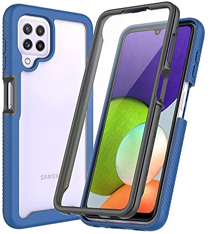 XINNI Coque pour Samsung Galaxy A22 4G Antichoc Housse avec Protège écran, 360 Degrés Full Body Etui Solide Double Face Bumper Portable Transparent Housse