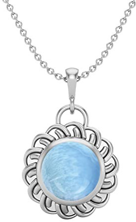MOONEYE 6 mm runder natürlicher Larimar-Anhänger 925 Sterlingsilber einfache keltische Knotenkette Halskette Damen Schmuck (Sterling Silber)