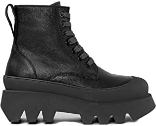 The Vision Stiefel, Damenstiefel, Lederstiefel, Rindslederstiefel, hohe Sohlen, Olivschwarz, 37 EU