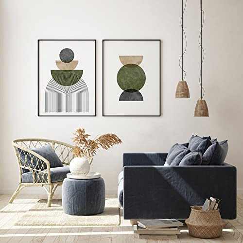 Olivgrünes Leinwandbild abstraktes Aquarell Posterdruck Mid-Century-Wand Bilder modernes Galerie-Wandbild nordisches Zuhause Raumdekoration 50 x 70 cm x 2 ungerahmt