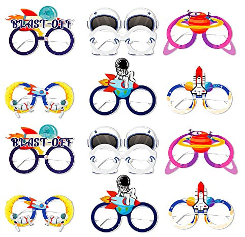 12 Stück Outer Space Brillen im Außenraum Thema Geburtstag Party Dekorationen Raketenschiff Planet Brillen Fotostand Requisiten für Kinder Junge Mädchen Außenraum Geburtstagsfeier Vorräte
