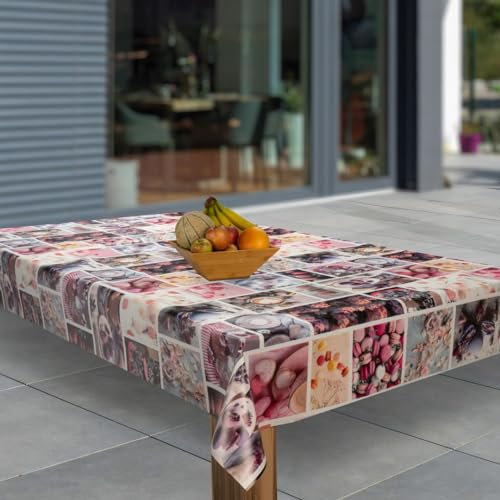 laro Wachstuch-Tischdecke Abwaschbar Garten-Tischdecke Wachstischdecke PVC Plastik-Tischdecken Eckig Meterware Wasserabweisend Abwischbar, Muster:Macarons Rose Rot, Größe:110x200