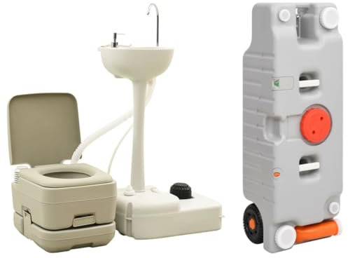 vidaXL Tragbare Camping Toilette, Campingklo mit Wasserbehälter Waschbecken, Camping WC mit Wassertank, Reise Toilette Campingtoilette Set Mobile Toilette