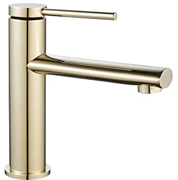 Rea RUBINETTO LAVABO BASSO OVALE ORO Miscelatore da bagno in ottone Miscelatore monocomando caldo e freddo regolabile (Oro)