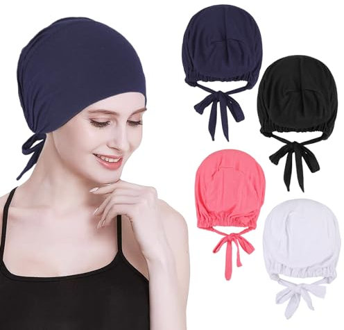 4 Stück Frauen Undercap Hijab, Baumwolle Frauen Unter Schal Hijab Mütze, Islamische Muslimische Turban Kopfbedeckung, Tie Back Closure Solid Color Unter Schal Turban Kopfbedeckung Chemo Kopftuch