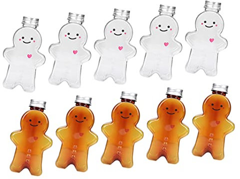 ABOOFAN 10 Stück Weihnachtsgetränkeflaschen Wiederverwendbare Flaschen Gengerbread Man Bonbonbox Lebkuchenmann Bonbonglas Glas Wasserflasche Plastiksaftflaschen Durchsichtige