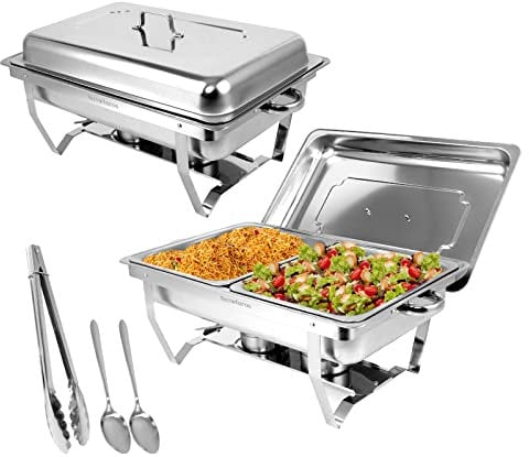 Snowtaros Chafing Dish Set, Wärmebehälter für Speisen, 9L Edelstahl Warmhaltebehälter Essen, Speisenwärmer für Buffet, Partys, Hochzeiten (2PCS, 4 x GN 1/2)