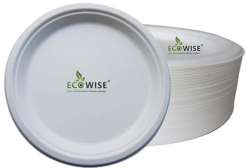 BH | Pack of 50-9 Bagasse Plates | Eco Friendly | 100% Biodegradable Compostable | Sugercane| Paper| White| Super Strong | Dinner Party| Everyday Wedding| Picnic BBQ Office - by Best House