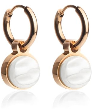 Kleine Roségold Creolen mit Anhänger • 18k vergoldete Edelstahl Ohrringe mit Charm in weiß zum Wechseln • nickelfrei & wasserfest • MIX AND MATCH • Ø 12 mm