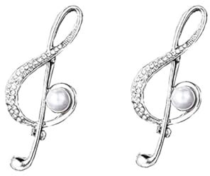 K59x2 Lot de 2 broches en forme de clé de sol avec perle, Acier allié