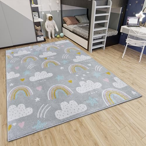 Hanse Home Adventures Kinderteppich - Regenbogen Wolken Muster Teppich Junge Mädchen für Kinderzimmer, Spielzimmer, Jugendzimmer, Wohnzimmer - Grau, 120x170cm