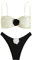 BEAUDRM Women's 2 Piece Bikini Set High Waisted Bathing Suit Tie Back 3D Rose High Cut Thong Bikini Swimsuit Beachwear, White and Black a, Large
