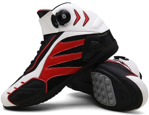 DJFOG Stivali da moto per uomo e donna, scarpe da moto leggere, stivali da moto da cross essenziali per la sicurezza del ciclista, regali per motociclisti,Bianca,43