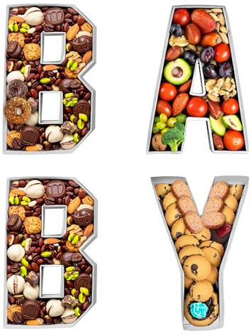KitChocoLot Baby Charcuterie Board Buchstaben, 25,4 cm, 4 Stück, befüllbare Papp-Briefkästen, weiße Briefablagen für Lebensmittel, Schokolade, Süßigkeiten auf Babyparty, Geburtstag und