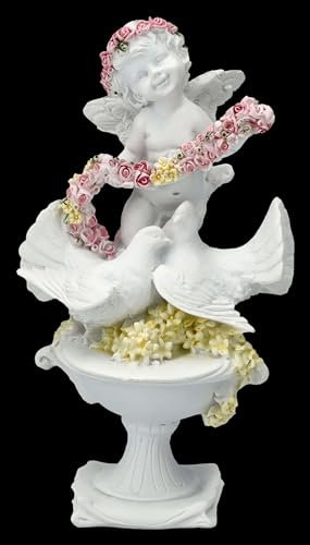 Figurine d'ange avec roses et colombes - 14 cm - Décoration blanche