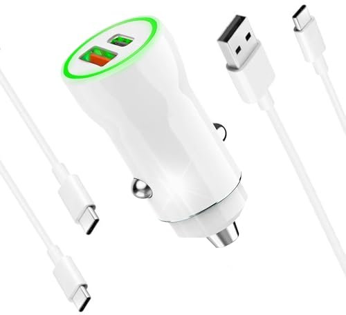 MUTTO Mini Cargador Coche USB C, Pack 2X Cables USB C + Cargador Adaptador Mechero 2 Puertos USB Tipo C y USB, Puerto Dual QC3.0/2.4A, para Móvil iPhone 15, Samsung, iPad, Tablets y Todos