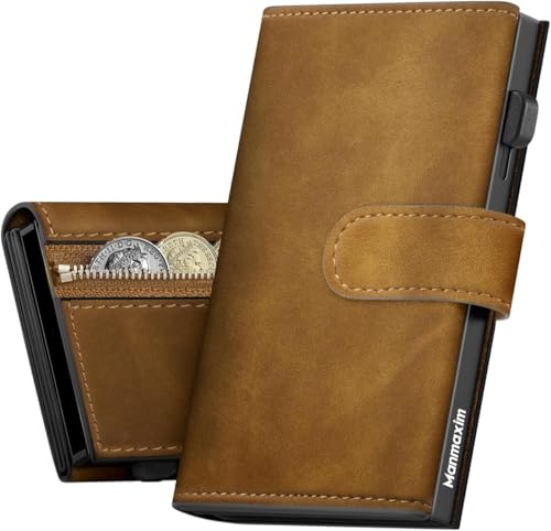 Manmaxim Portmonee Herren Slim Wallet mit Münzfach, RFID Geldbörse Herren Smart Wallet, Kartenetui für 10+ Karten Karten Geldbeutel Portemonnaie Wallets for Men (Braun)