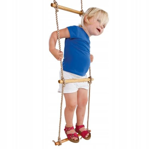 GigiToys® Strickleiter für Kinder mit 5 Holzsprossen ECO | Länge 195 cm | Strickleiter Stufenleiter Hängeleiter aus Holz | Belastung 50 kg | Outdoor | Spielleiter für den Spielplatz zu Hause
