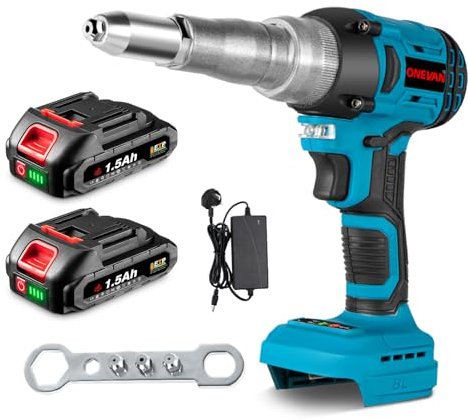 ONEVAN Battery Riveting Pliers Cordless Gun - Cordless Pop Rivet Attachment for Screwdrivers and Drills, with a Rivet Gun Power of 20,000 N for 2.4-5.0 mm Blind Rivets.