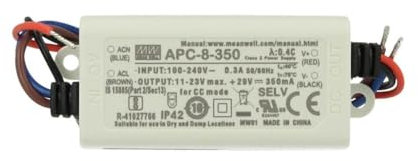 MeanWell LED Treiber DC Trafo 8W Konstantstrom IP42, 250mA 16V-32V DC, 350mA 11V-23V DC, 500mA 8V-16V DC, 700mA 6V-11V DC (APC-8-350)