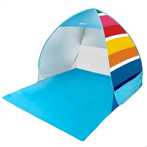 AKTIVE Tienda Playa, Pop up, 140 x 160 x 110 cm, 2 Personas, Protección UV50, Mosquitera Trasera, Columna Agua 300 mm, Poliéster, Bolsa de Transporte, Carpas Plegables (62378)