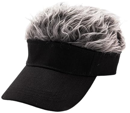 F Fityle Novità da uomo con visiera per capelli a spillo, divertente berretto da golf, parrucca finta, cappello da baseball con visiera, Berretto grigi