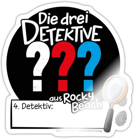 Spreadshirt Die Drei Fragezeichen Kids aus Rocky Beach Personalisierbar Sticker, max. 10x10 cm, 10 x 10 cm, Weiß glänzend