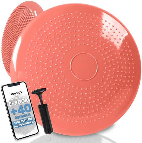 unycos - Ballsitzkissen inkl. Pumpe【Ø34 cm | Trägt 150 kg】Orthopädisches Sitzkissen Anti-Burst, Noppenkissen, Balance Pad, Luftkissen für Bürostuhl, Fitness, Reha/Koordinations (Orange; Basic)