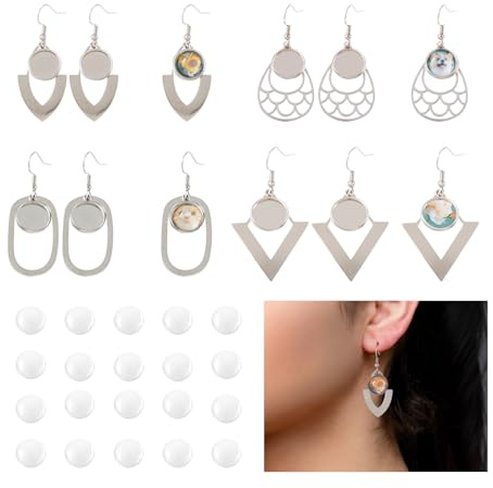 Sparkeads Lot de 16 plateaux de boucles d'oreilles en acier inoxydable avec crochets ovales en forme de larme et base cabochon, 20 cabochons en verre