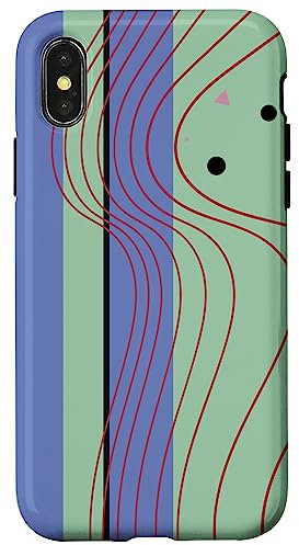 iPhone X/XS Blue Stripes Curved Lines Abstract Mint Green Case