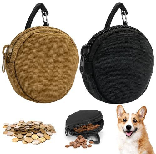 2 Pièces Petit Sac a Friandise pour Chien Dressage avec Mousqueton, Tissu Oxford Mini Pochette Friandise Chien Sac à Nourriture pour Voyage, Promenade, Dressage d'animaux