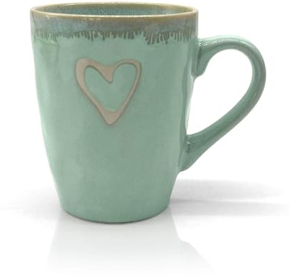 Mea-Living STONEWARE Becher Herz, mit Henkel, türkis, handgemachtes Steingut, 400 ml, wunderschönes handmade Geschirr