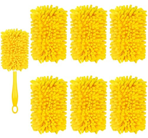6 Pack Reusable Dusters for Swiffer Duster Refills, Heavy Duty Duster Refills Pads with 1 Handle,Reusable swiffer Duster Pads