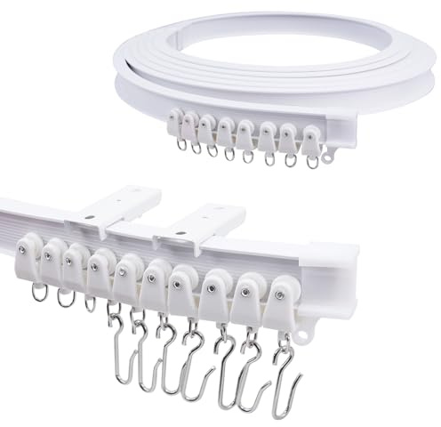 VirtuGro 4 m Deckenvorhangschiene, biegbare Vorhangschiene, flexible Vorhangschiene, Deckenmontage, Vorhangschienen und Beschläge für Erkerfenster, Dusche, Raumteiler, Wohnmobilschiene, Weiß