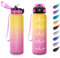 Bouteille d’eau 1L, Bouteille d'eau Sport, Gourde avec Paille, Gourde Marqueur de Temps, Gourde Motivation, Étanche et Réutilisable, Bouteille pour Adulte, Voyage, l'école, Bureau, Course à Pied