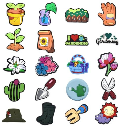 YSDYY 20 Pieces Of Cartoon Gardening Themed Shoe Decorations, Cute Design Shoe Decorations, Creative Shoe Decorations, Interesting Shoe Decorations, Diy Shoe Decorations